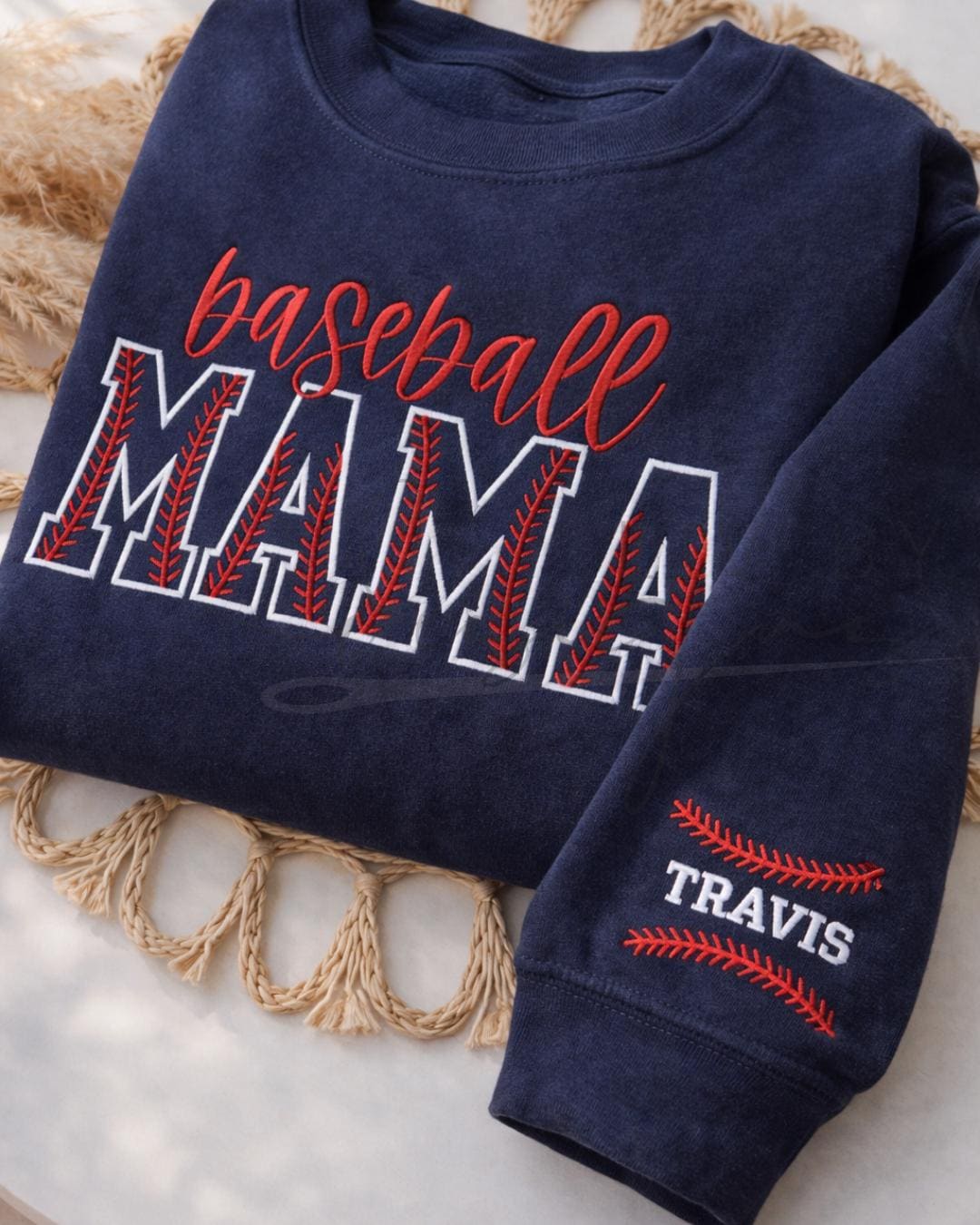 Embroidered Baseball Mama Sweatshirt, High School Baseball Mom Crewneck, Bella Canvas personalized number, Sports Mom Spirit Crew (etsy image id: 7619132340)