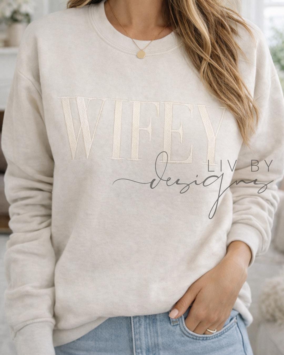 Custom Wifey Embroidered Crewneck | Bella + Canvas Sweatshirt | Personalized Gift for Newlyweds | New Bride Gift | Mr and Mrs Keepsake Crew (etsy image id: 7630254873)