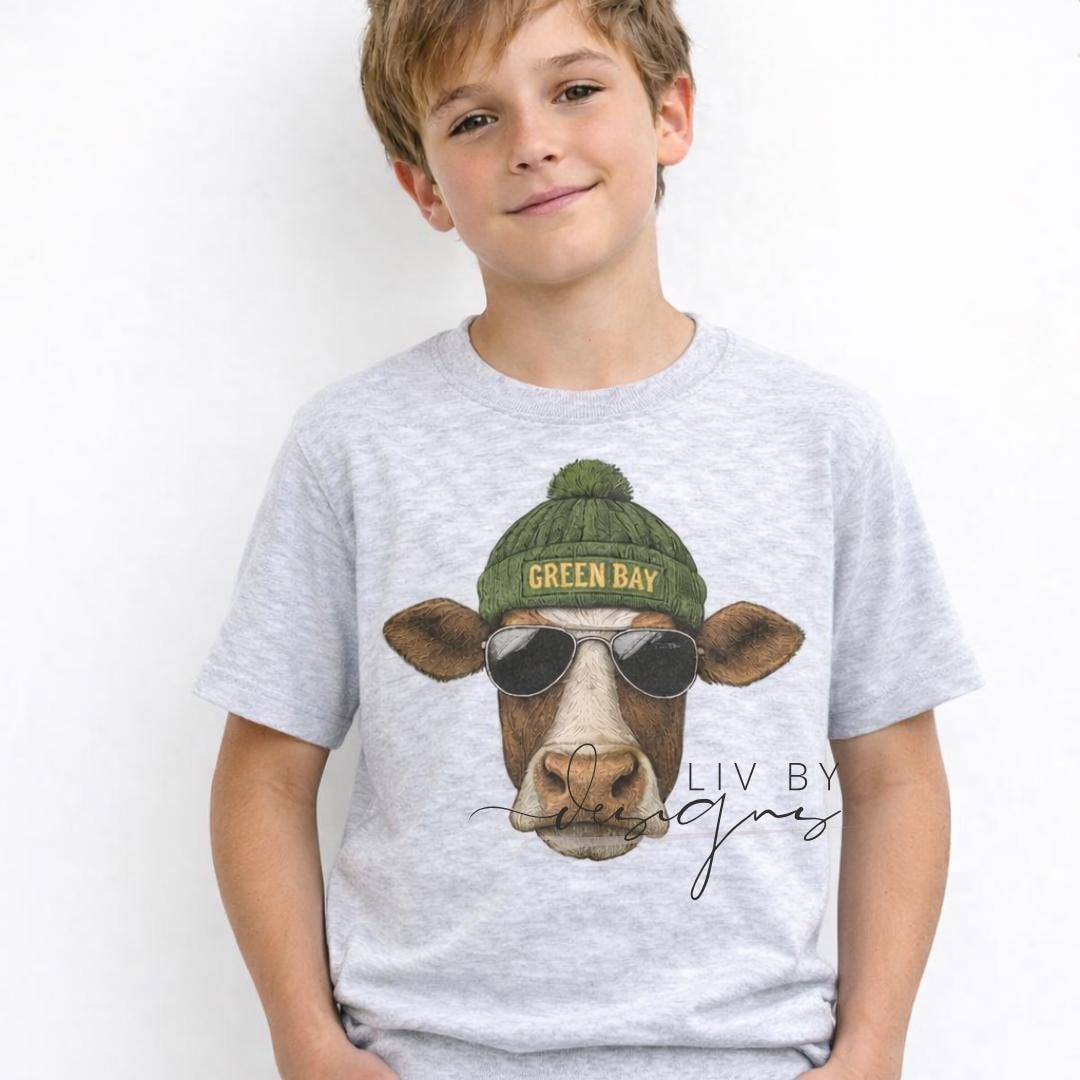 Youth Green Bay Cow Football Crewneck, Game Day Ash Grey Shirt (etsy image id: 7635079642)