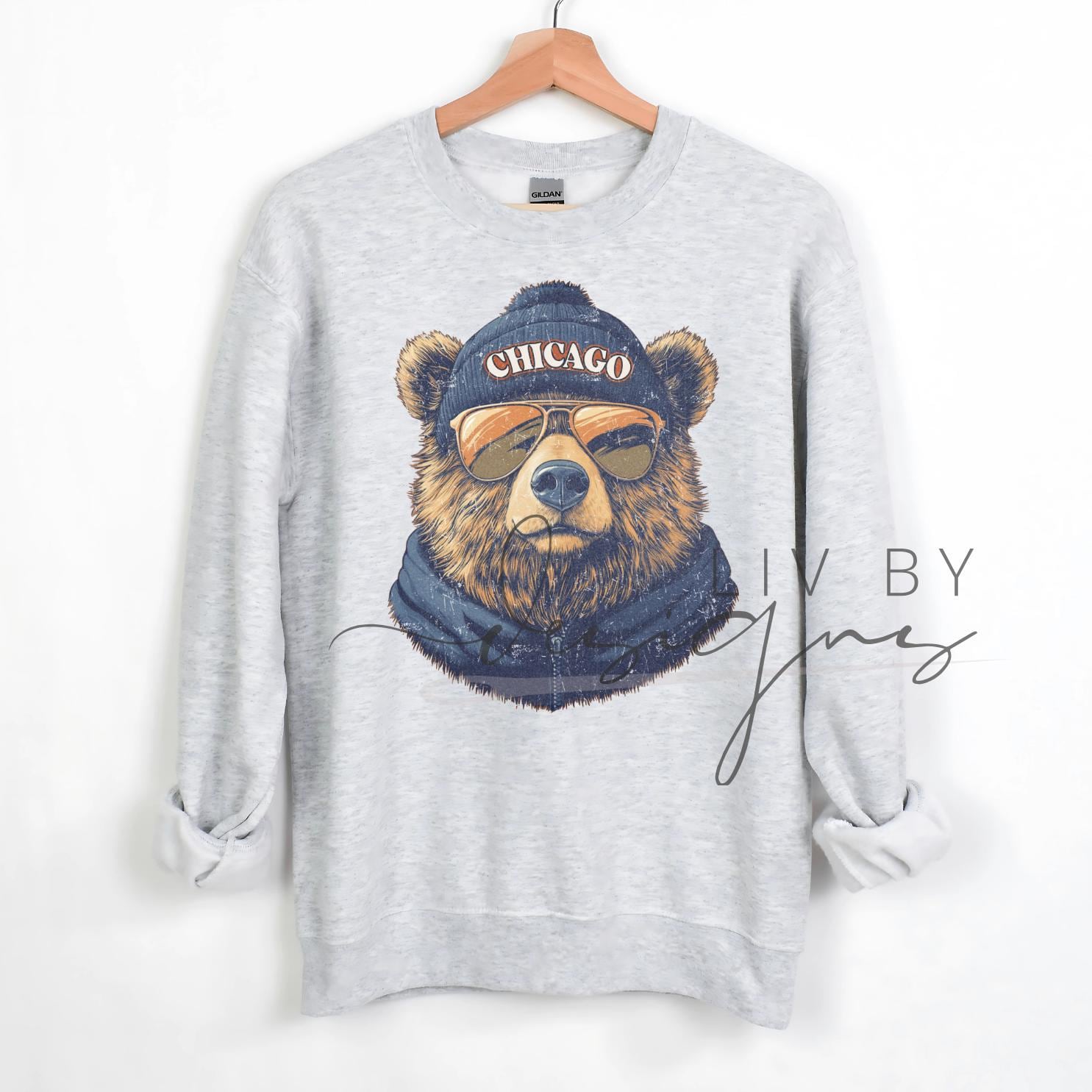 Chicago Football Spirit Animal Crew | Gildan Ash Gray Unisex | Sublimated Bear Graphic | Chicago Sports Fan Sweatshirt | Vintage game day (etsy image id: 7636408778)