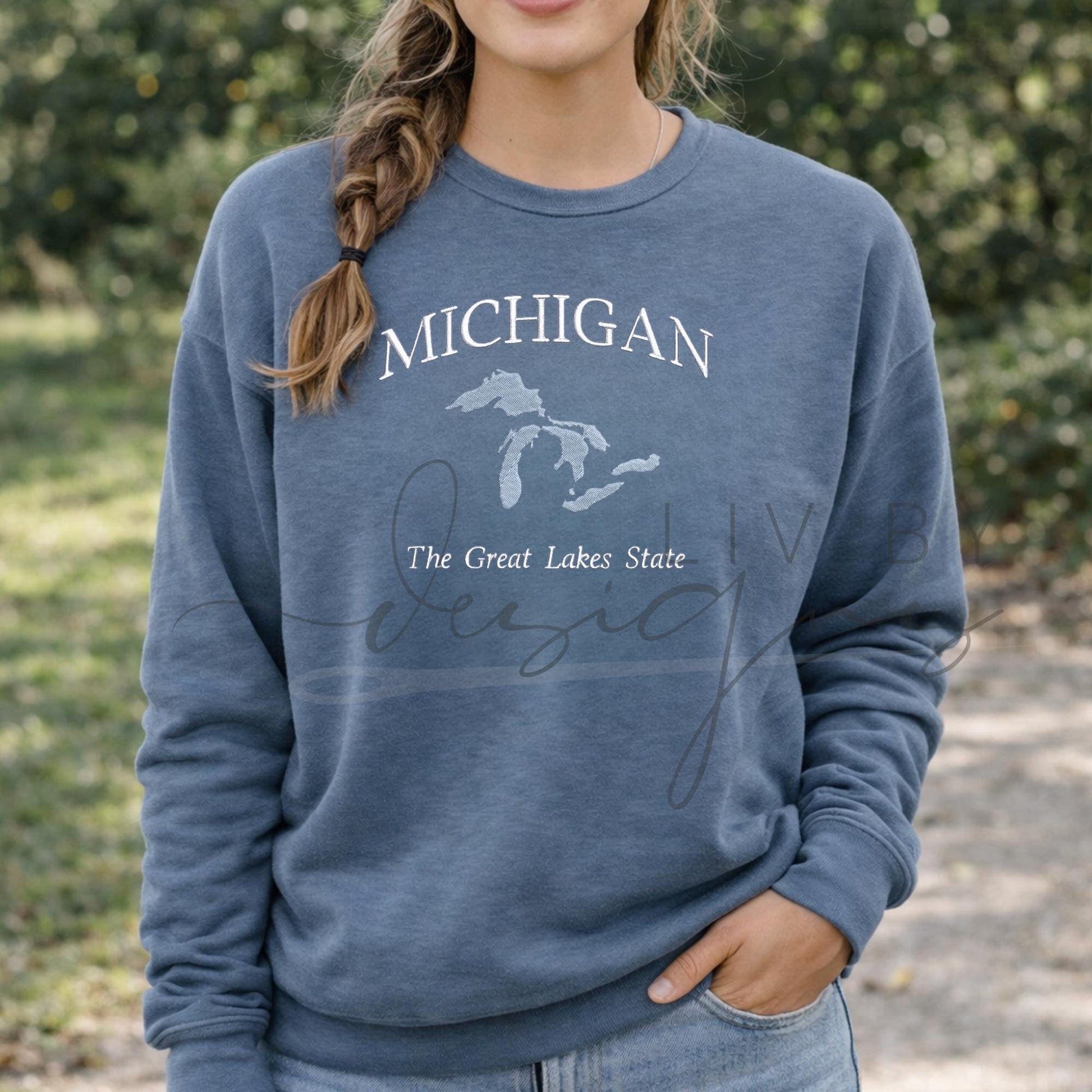 Michigan Embroidered Crewneck Sweatshirt | Lakes State Pride (etsy image id: 7637245159)