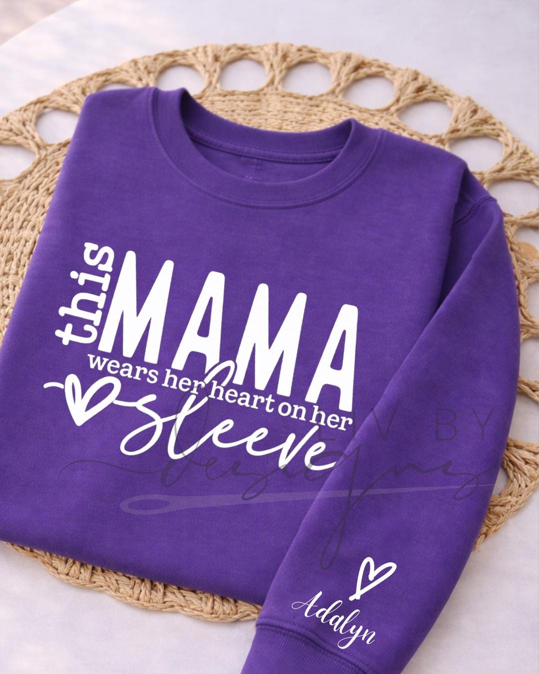 I wear my heart on my sleeve Mama Sweatshirt | Custom Mama Crewneck | Personalized Mom Gift | Gildan Crewneck Sweatshirt (etsy image id: 7643889217)