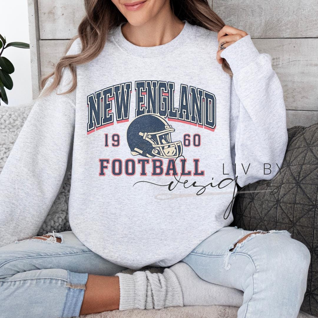 New England Football Crewneck Sweatshirt | Vintage Patriots Style | Dye Sublimated Football Pullover | Game Day Sweater | Unisex Sports Crew (etsy image id: 7653083816)
