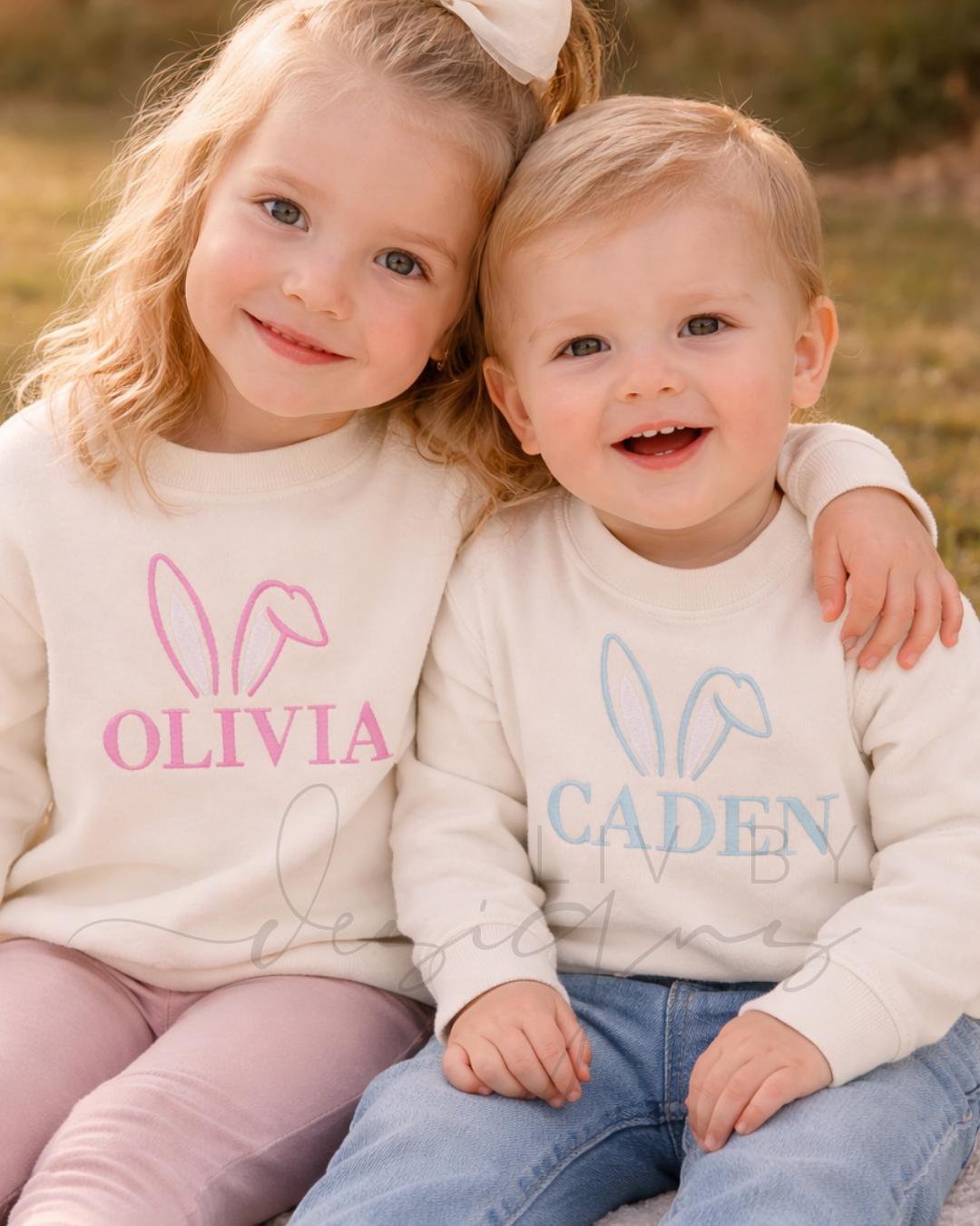 Easter Embroidered Toddler Crewneck | Personalized Bunny Name Sweatshirt | Bunny Ears Kids Pullover | Easter Rabbit Skins Crewneck (etsy image id: 7654124237)