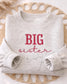 A light gray sweatshirt with the words "BIG sister" embroidered in red. The sweatshirt is customizable and is a highly sought brand, rabbit skins (etsy image id: 7657080351)