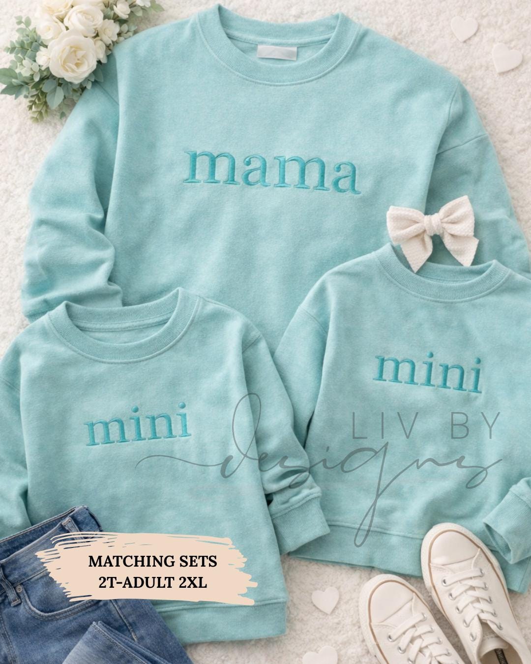 Mama and Mini Matching Sweatshirts, Embroidered Mama Crewneck, Mommy and Me Outfits, Enza Boxy Crewneck, Matching Family Sweatshirts (etsy image id: 7664713387)