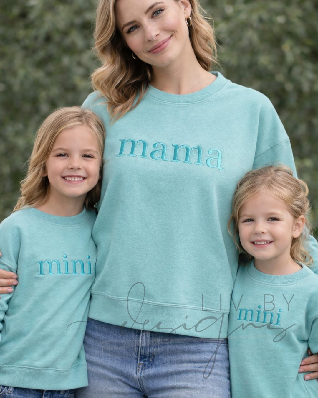 Mama and Mini Matching Sweatshirts, Embroidered Mama Crewneck, Mommy and Me Outfits, Enza Boxy Crewneck, Matching Family Sweatshirts (etsy image id: 7664713389)