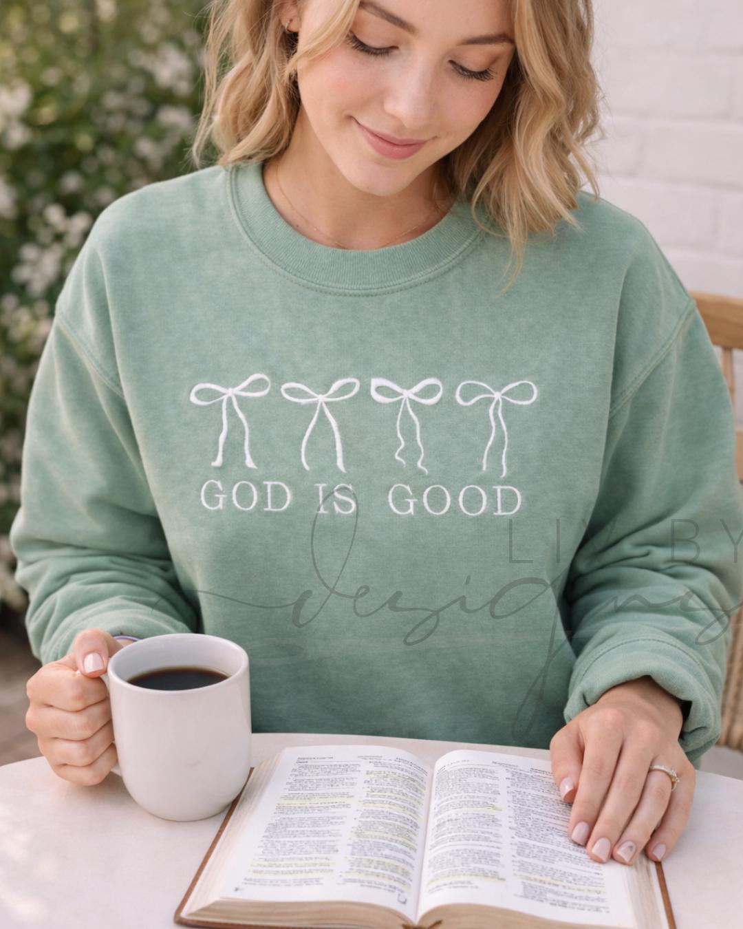 God Is Good Sweatshirt, Christian Crewneck for Women, Faith Based Sweatshirt, Minimalist Christian Apparel, Gildan Crewneck (etsy image id: 7666981561)