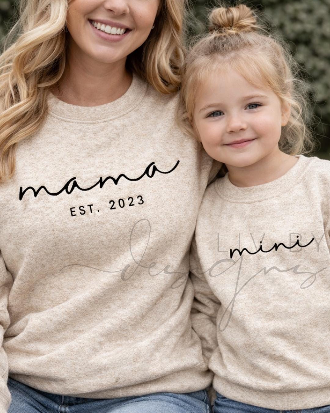 Mama and Mini Matching Sweatshirts, Mama Est Crewneck Set, Mama Mini Outfit, Matching Mom and Toddler Set, Family Crewnecks (etsy image id: 7667894347)