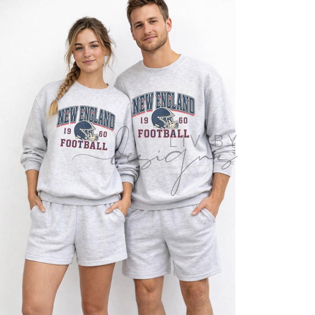 New England Football Crewneck Sweatshirt | Vintage Patriots Style | Dye Sublimated Football Pullover | Game Day Sweater | Unisex Sports Crew (etsy image id: 7701030347)