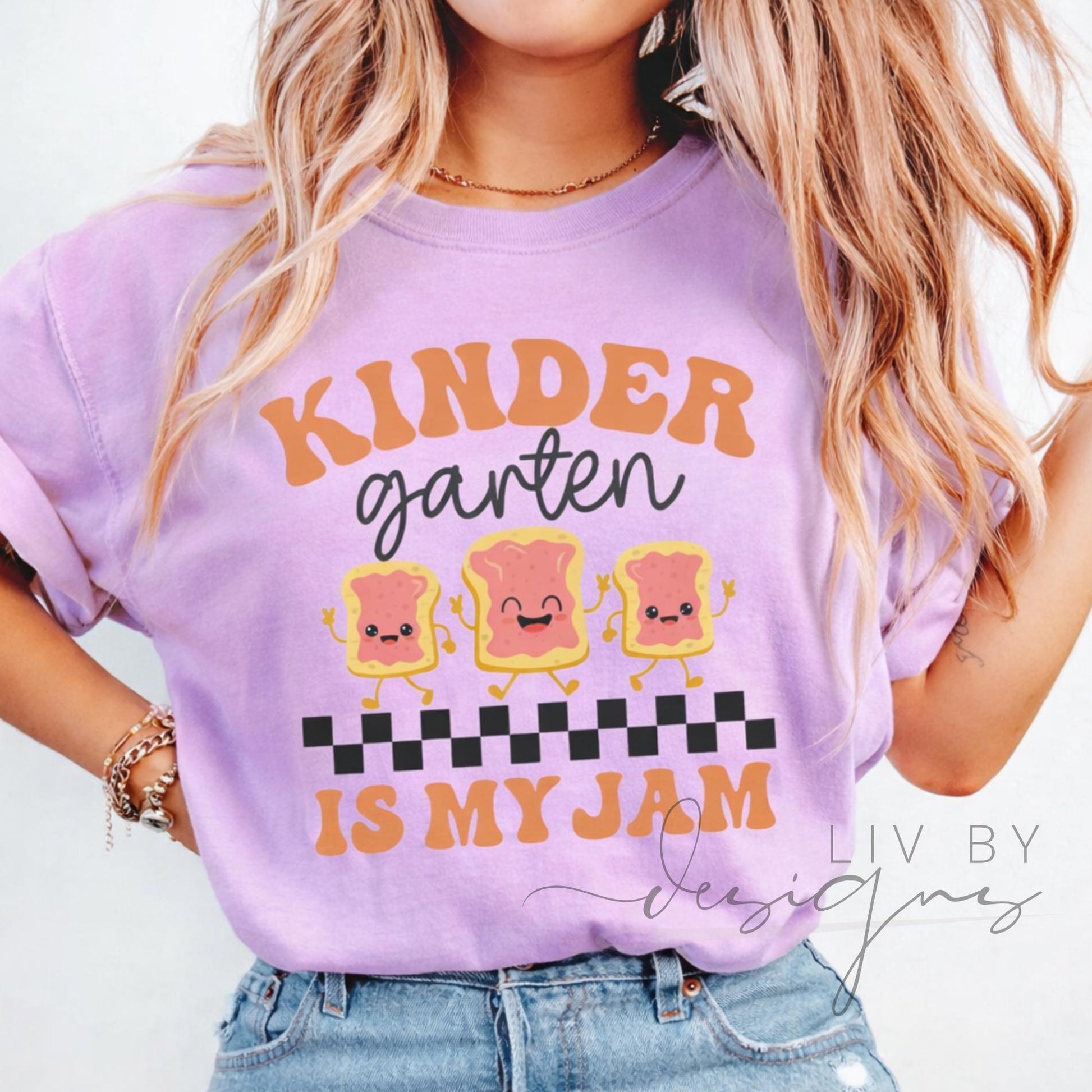 Kindergarten Tee Comfort Color Kindergarten is my Jam  | Matching Bestie Teacher Tees Peanut Butter and Jelly Partners Tee (etsy image id: 7928844166)