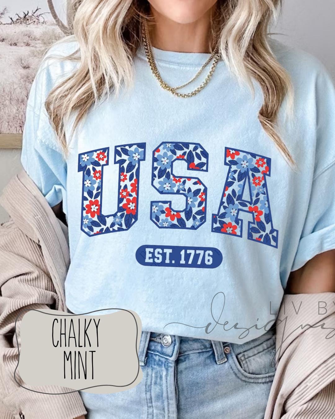 Fourth of July Tshirt, Patriotic Retro tee, Comfort Colors Tee | Patriotic floral Graphic, USA Retro Shirt (etsy image id: 7932869570)