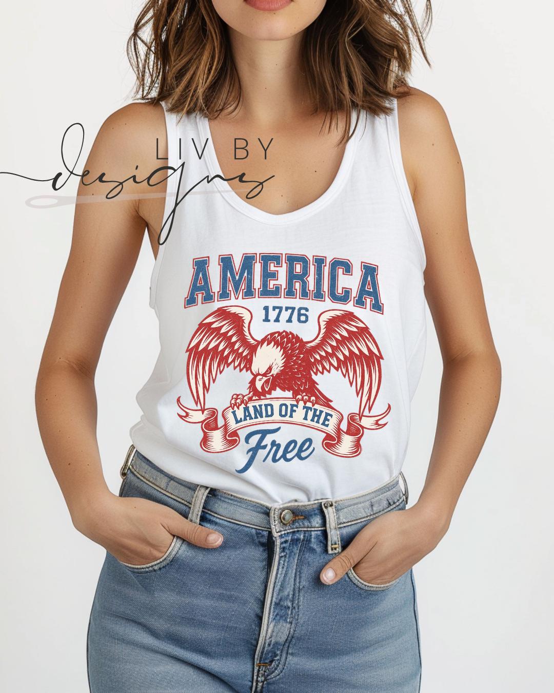 Fourth of July Tank top, Patriotic Retro tank, Comfort Colors Tank top | Patriotic land of the free Graphic, USA Retro Shirt (etsy image id: 7933761092)