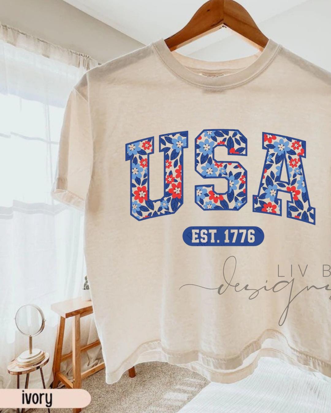 Floral USA Graphic Crop Top | Comfort Colors Patriotic Cropped T-shirt (etsy image id: 7934339030)
