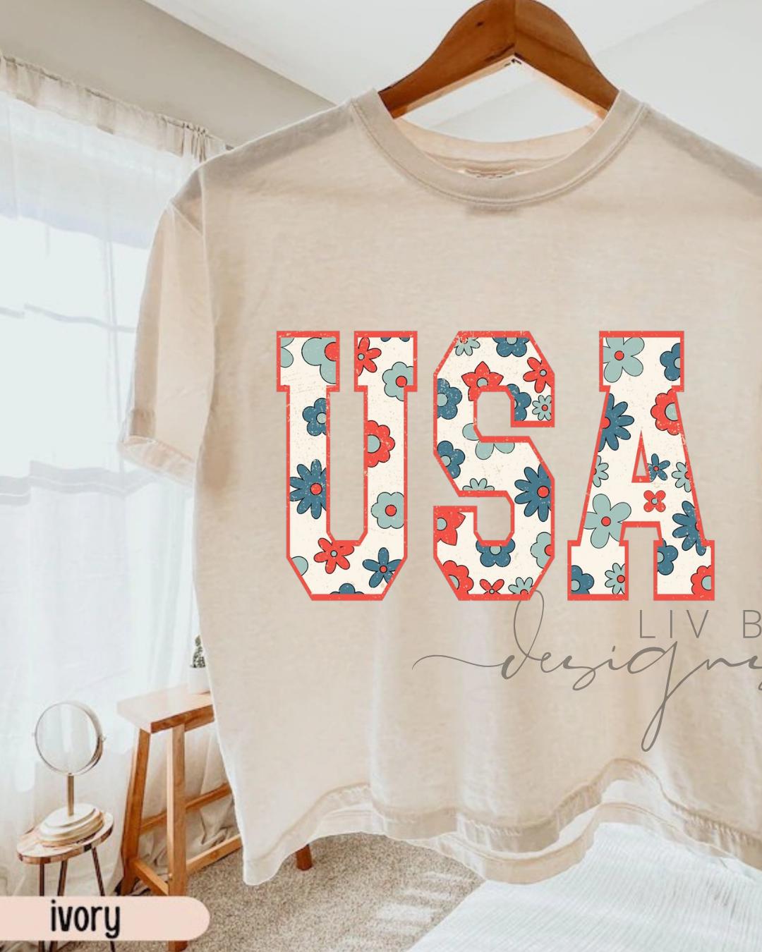 Floral USA Graphic Crop Top | Comfort Colors Patriotic Cropped T-shirt (etsy image id: 7938379278)