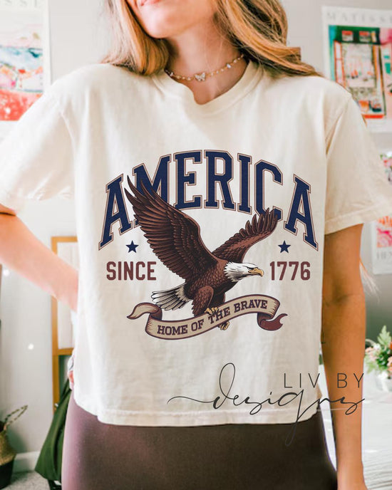 Fourth of July Cropped Tshirt, Patriotic Retro Cropped tee, Comfort Colors Boxy Tee | Patriotic land of the free, USA Retro Shirt (etsy image id: 7938384468)