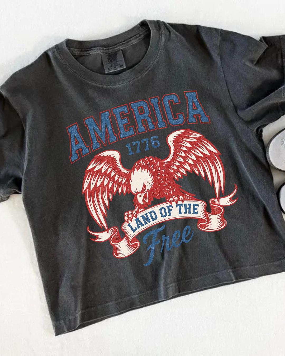 Fourth of July Cropped Tshirt, Patriotic Retro Cropped tee, Comfort Colors Boxy Tee | Patriotic land of the free, USA Retro Shirt (etsy image id: 7938388868)