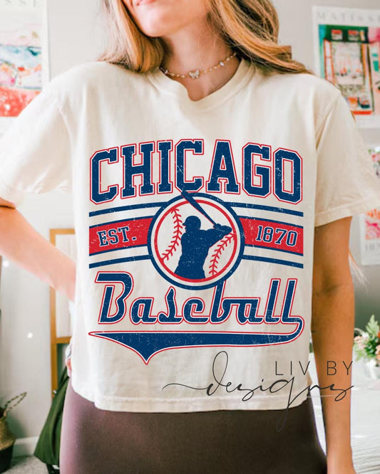 Chicago Baseball Comfort Colors Crop Top | Vintage Cubs Game Day Apparel Boxy Tee (etsy image id: 7940048011)