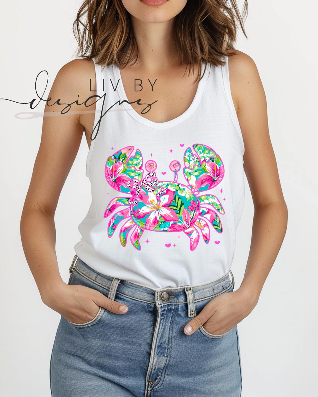 Crabby Summer Comfort Colors Tank | Summer Boating Graphic Tee, Floral & Bright Crabby (etsy image id: 7940865440)