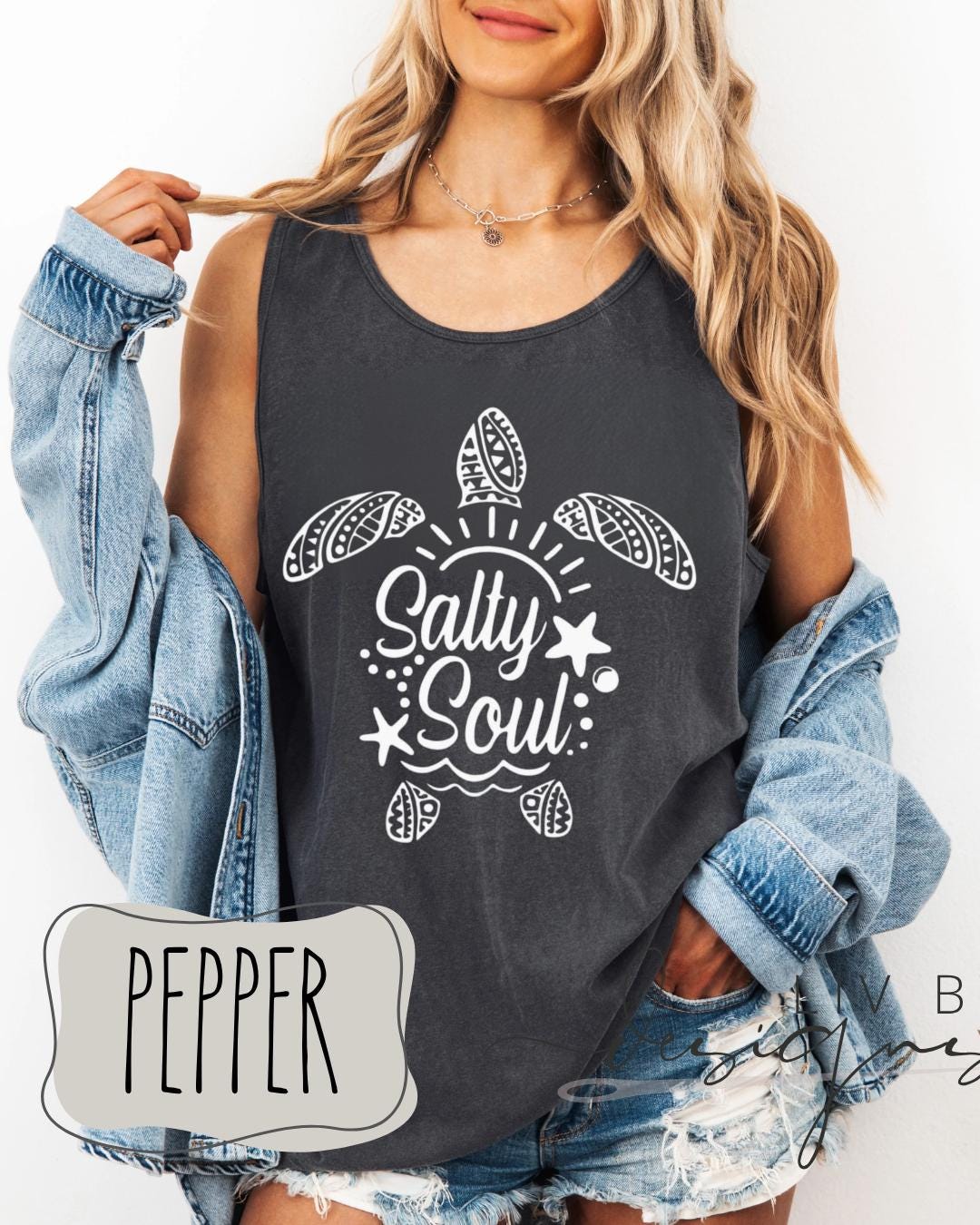 Salty Soul Summer Tank, Comfort Colors | Summer Boating Graphic, Salty Soul Turtle Loving Tank (etsy image id: 7940921980)