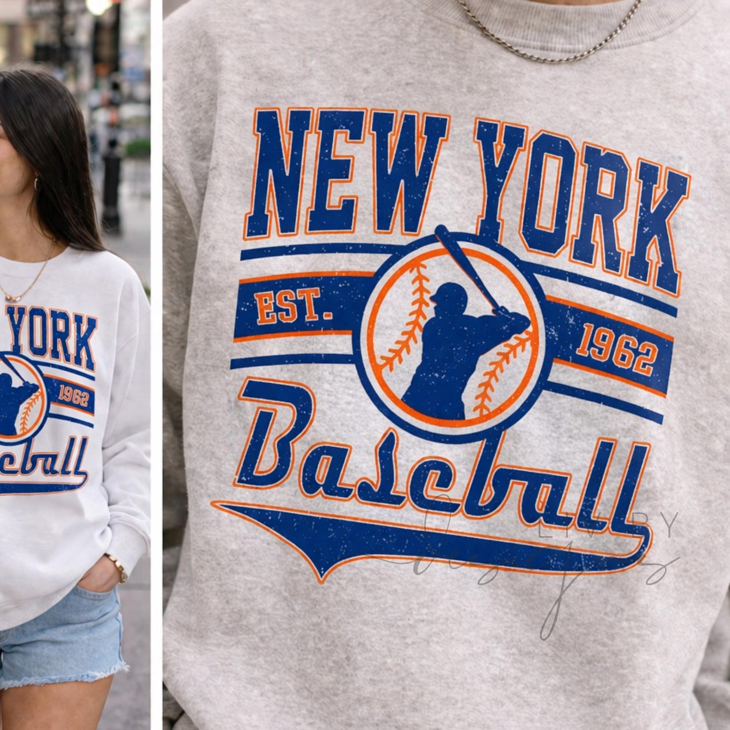 New York Baseball Distressed Graphic Crewneck Sweatshirt, Unisex Fleece Pullover (etsy image id: 7953329239)