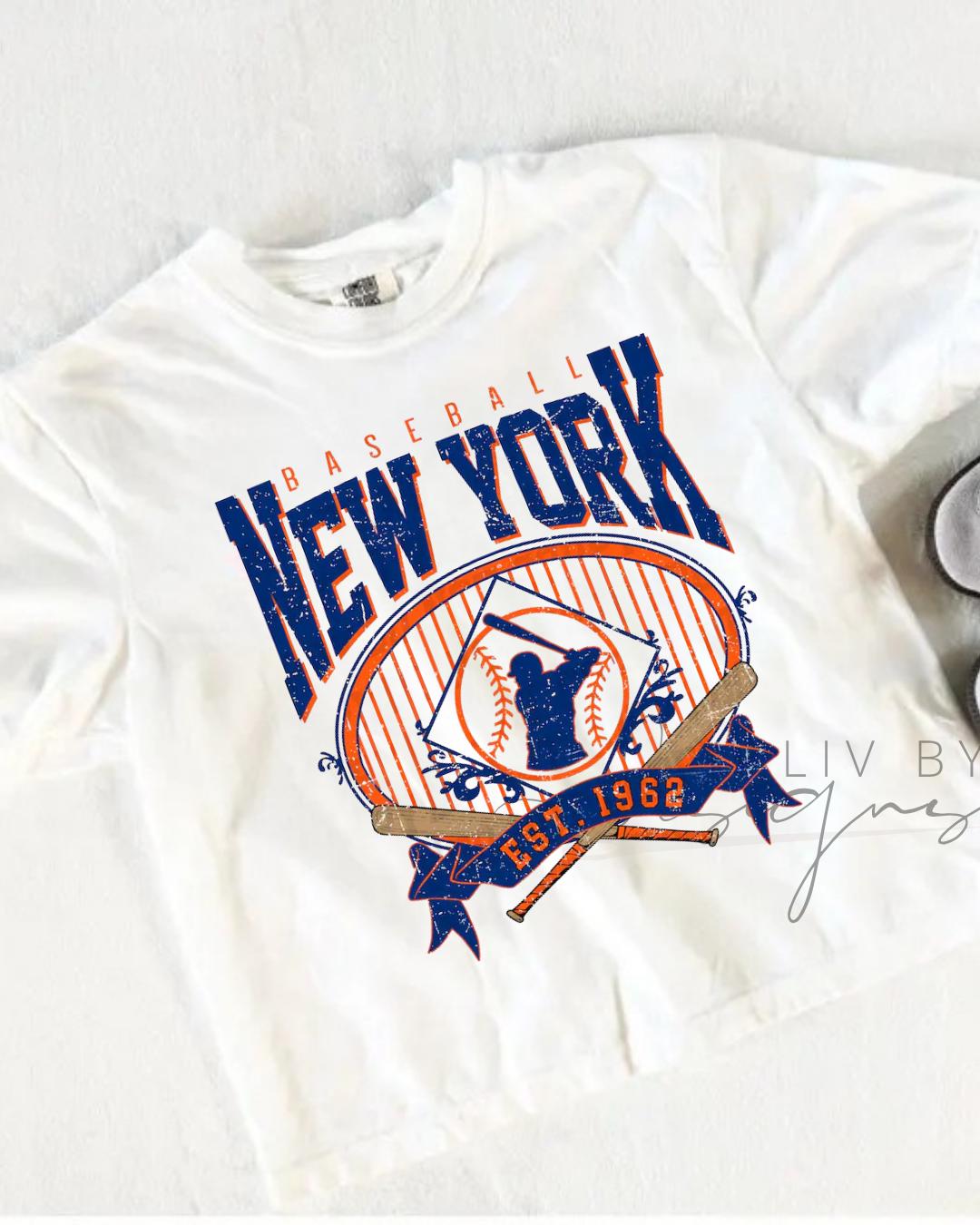 New York Baseball Crop Top, Distressed Graphic Tee, Game Day Cropped T-Shirt, Soft Cotton Blend (etsy image id: 7953659989)