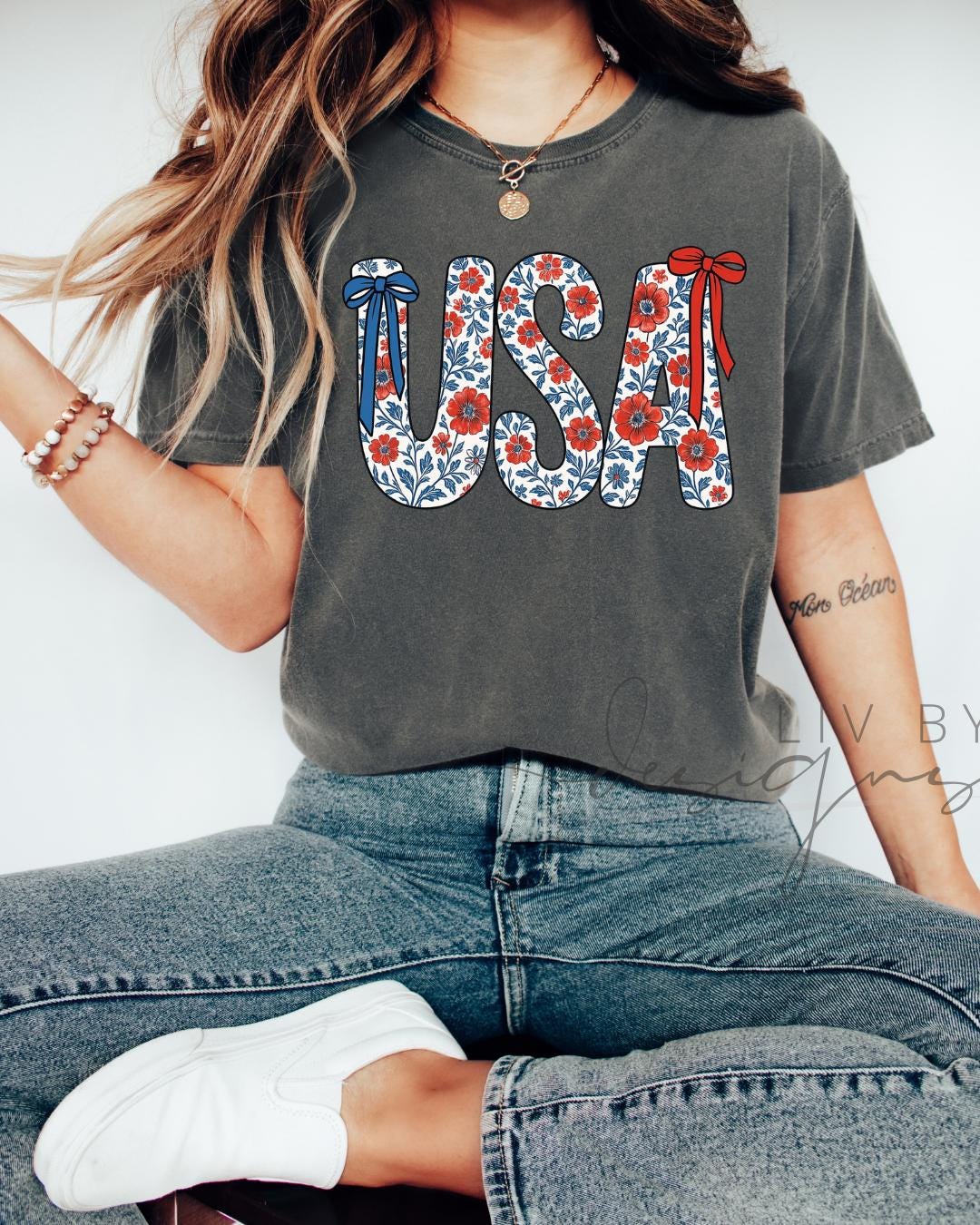Floral USA Graphic Tee | Comfort Colors Patriotic T-Shirt (etsy image id: 7980822525)