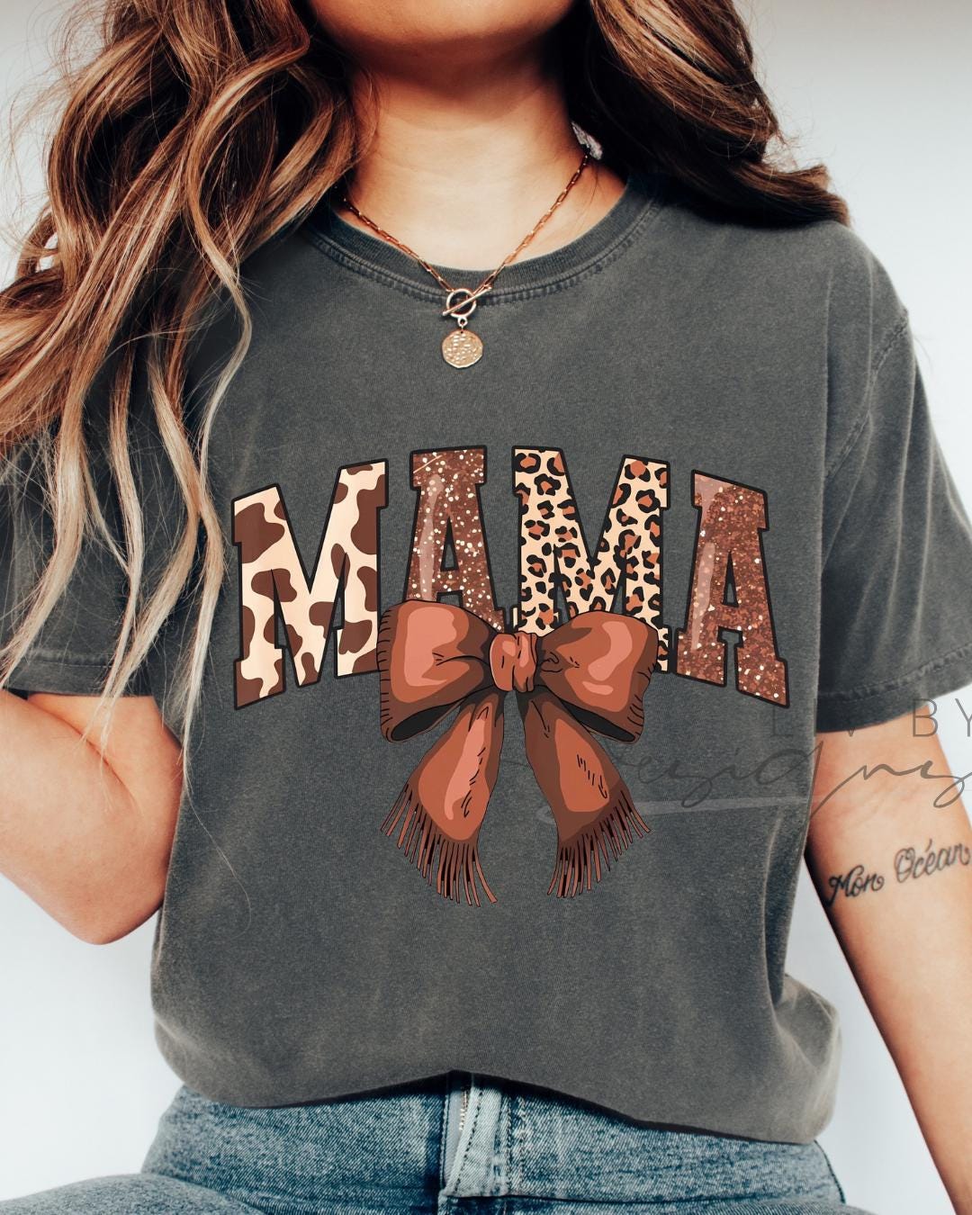 Animal print Mama Comfort Colors Tee | Mother’s Day Gift for New Mom | Bow Mama Shirt | Western Tee for Everyday (etsy image id: 7981229753)