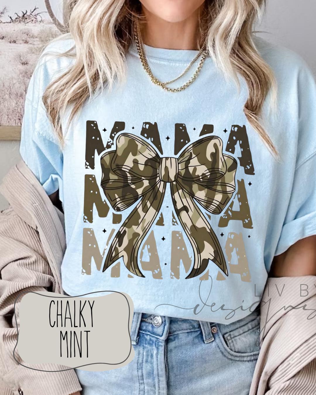Hunting Camo Mama Comfort Colors Tee | Mother’s Day Gift | Camo and Bows Mama Shirt | Cute Mom Outfit (etsy image id: 7981238195)