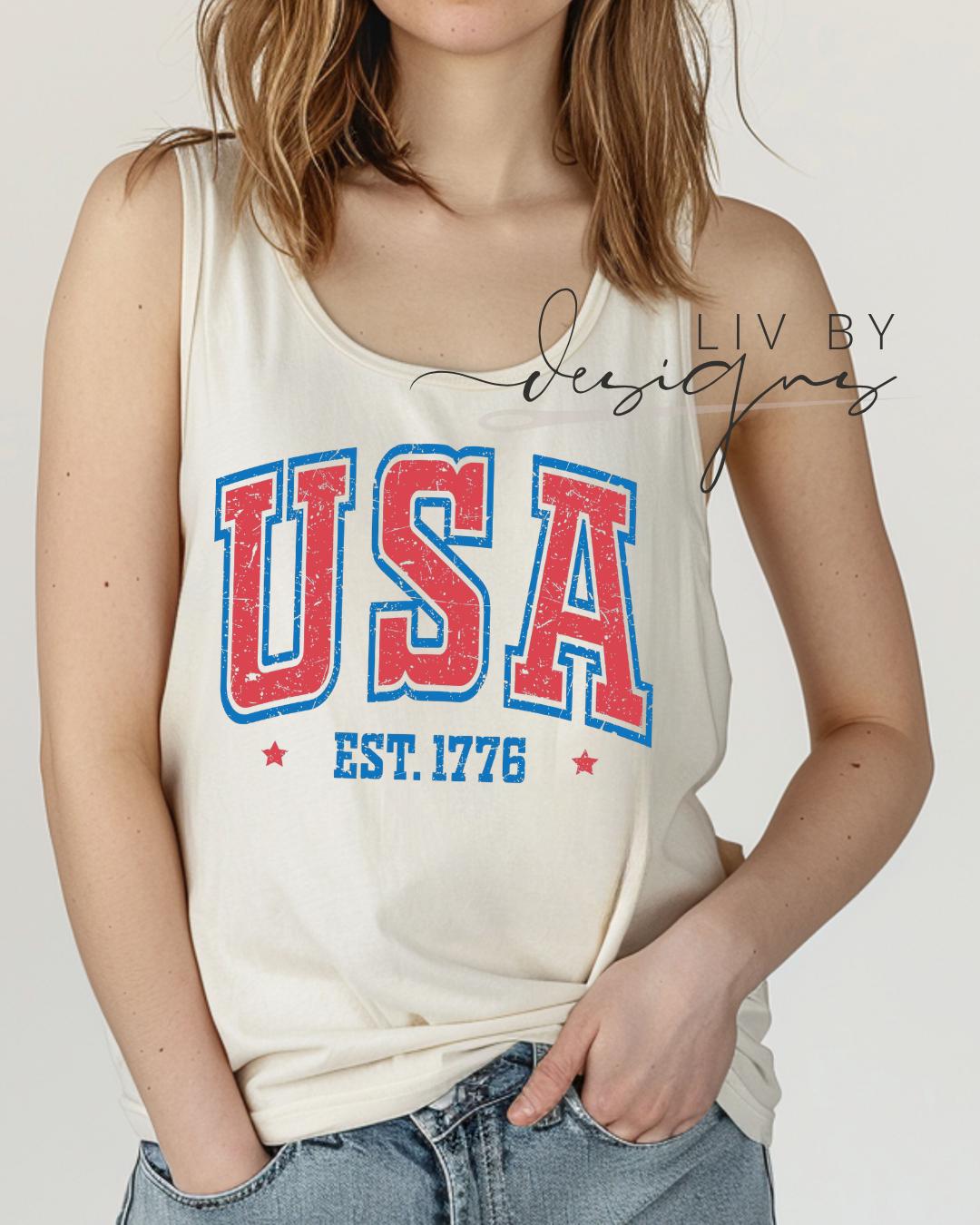 Fourth of July Tank top, Patriotic Retro tank, Comfort Colors Tank top | Patriotic large letter Graphic, USA Retro Shirt (etsy image id: 7981566131)