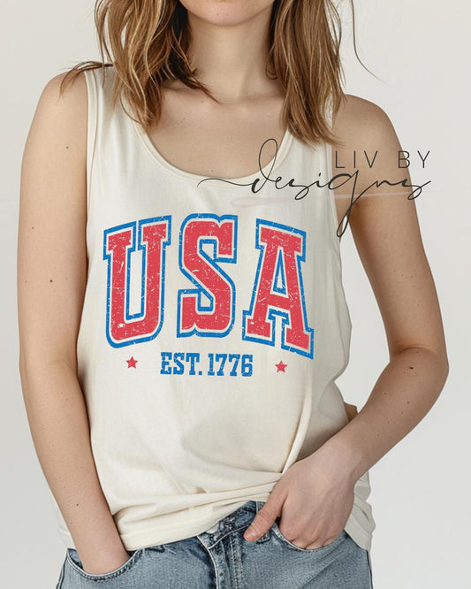 Fourth of July Tank top, Patriotic Retro tank, Comfort Colors Tank top | Patriotic large letter Graphic, USA Retro Shirt (etsy image id: 7981566131)