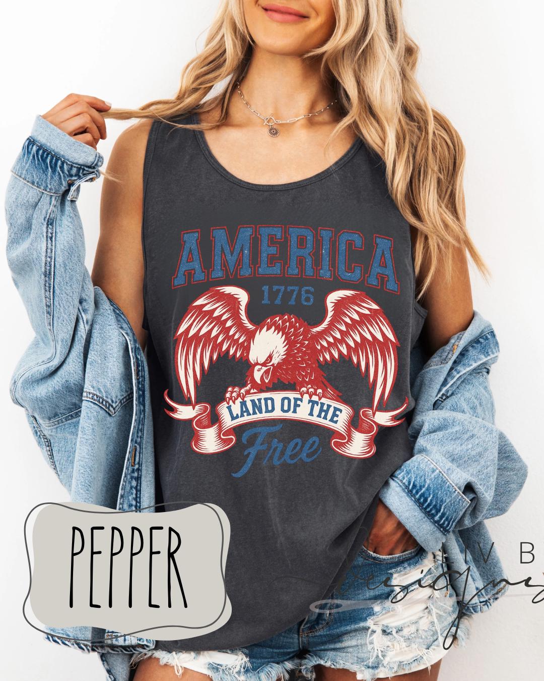 Fourth of July Tank top, Patriotic Retro tank, Comfort Colors Tank top | Patriotic land of the free Graphic, USA Retro Shirt (etsy image id: 7981716105)