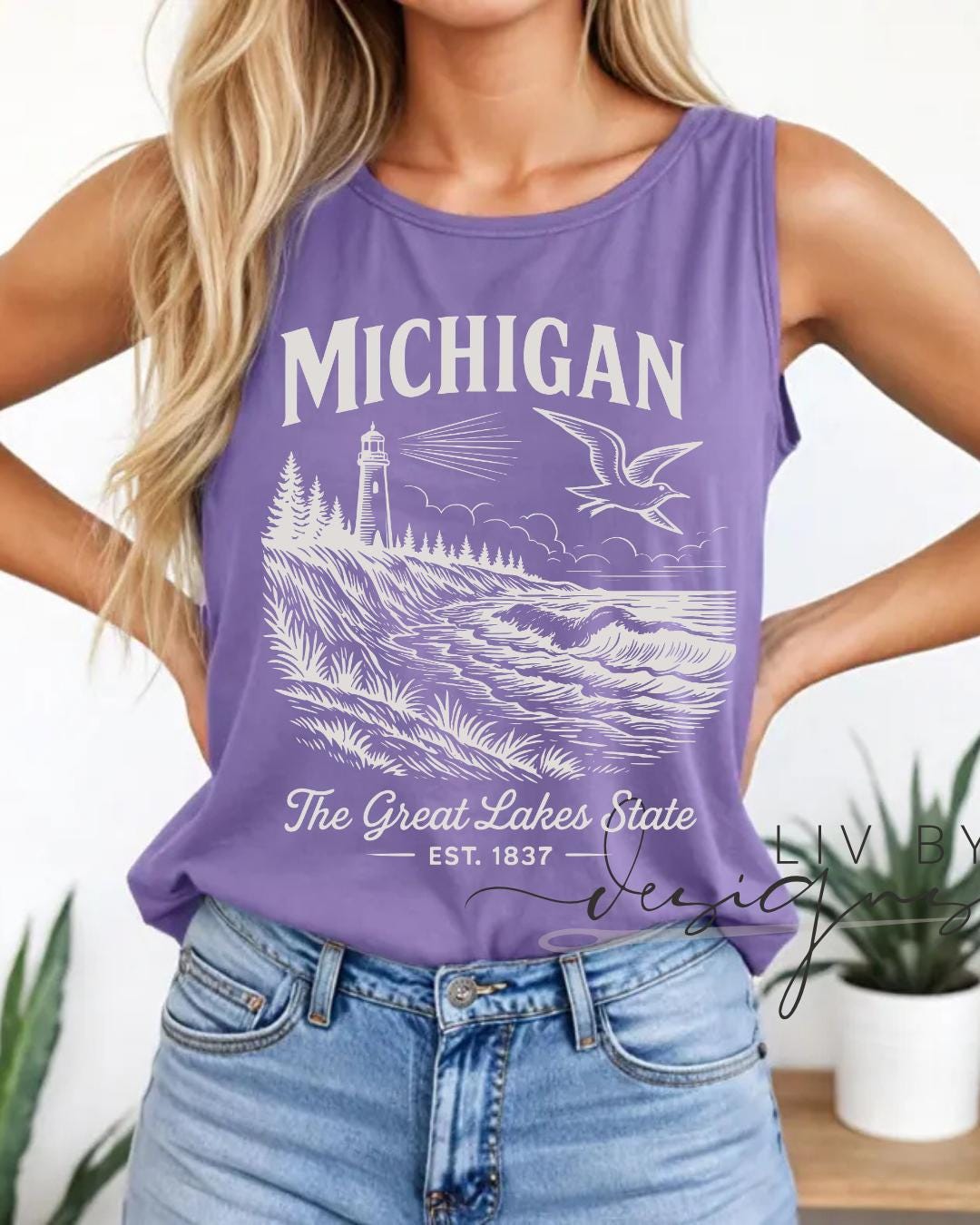 Michigan Nature Graphic Tank | Comfort Colors, Rustic Outdoors Shirt Michigan Summer Nights (etsy image id: 7988380267)
