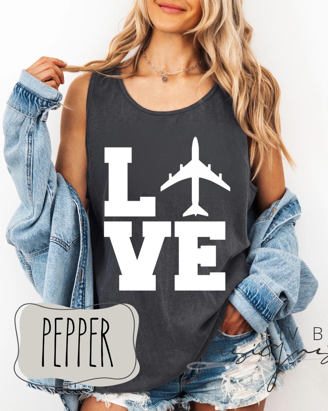 Airplane Love Comfort Colors Tank Top | Vacation Shirt for those who love to fly | Airport Outfit | Wanderlust Tank Top (etsy image id: 8003232083)
