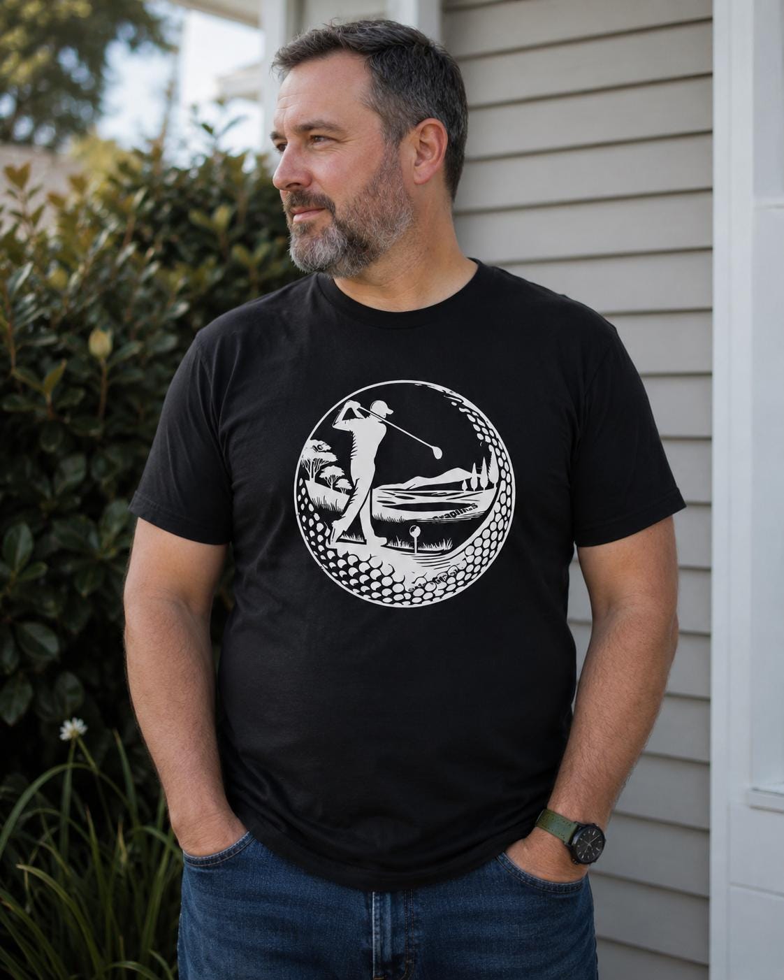 Golf Silhouette Comfort Colors Tee | DTF Graphic Golf Dad Shirt (etsy image id: 8013209648)