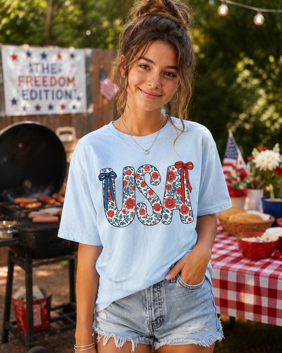 Floral USA Graphic Tee | Comfort Colors Patriotic T-Shirt (etsy image id: 8013341602)