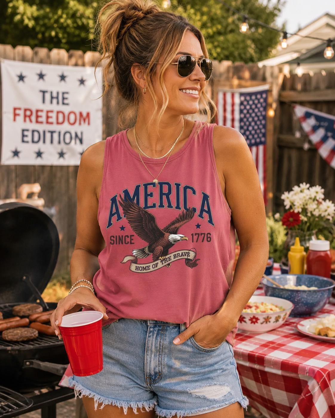 Fourth of July Tank top, Patriotic Retro tank, Comfort Colors Tank top | Patriotic land of the free Graphic, USA Retro Shirt (etsy image id: 8013381884)