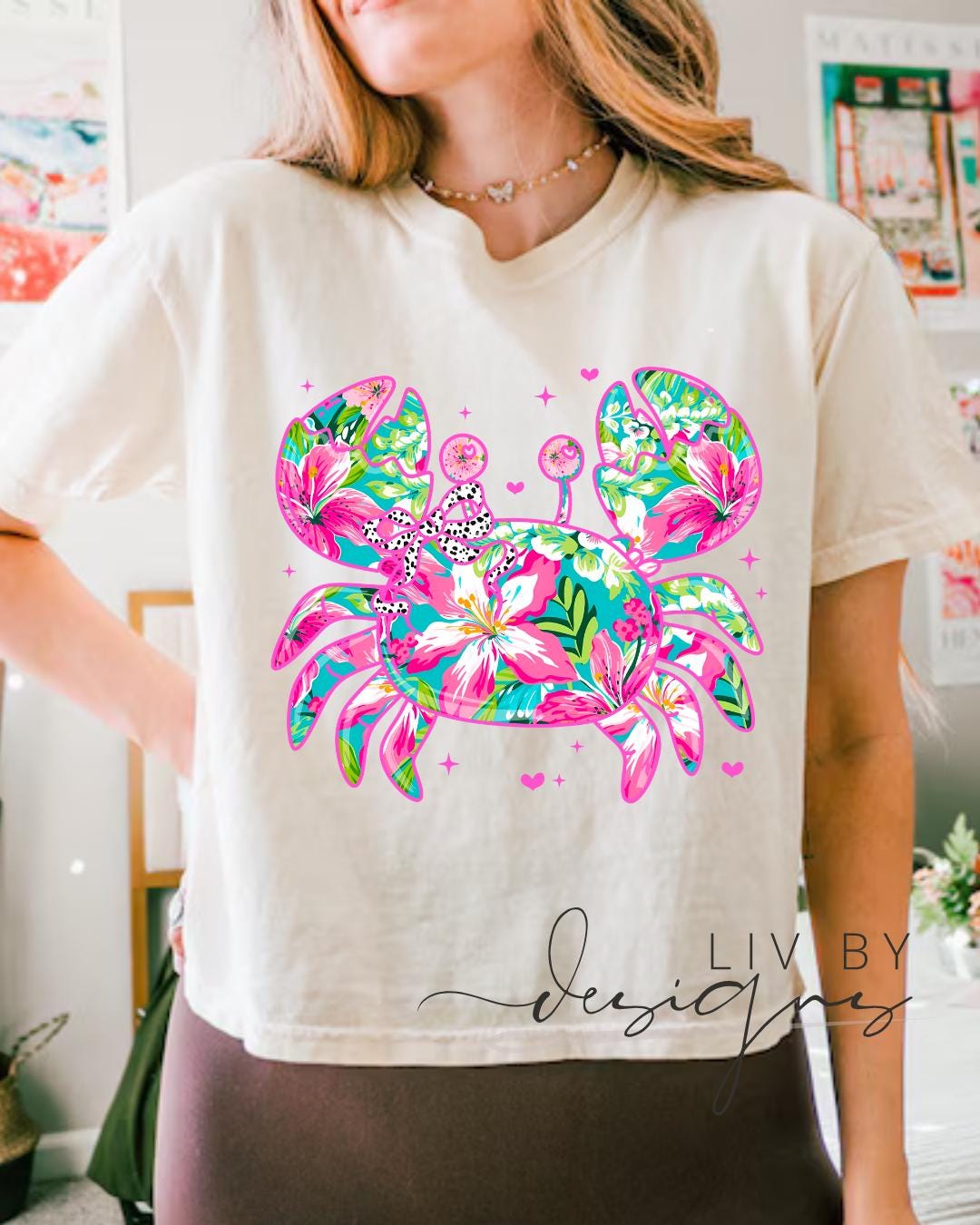 Floral Coastal Crab Crop Tee | Comfort Color Tee __etsy:8091053977
