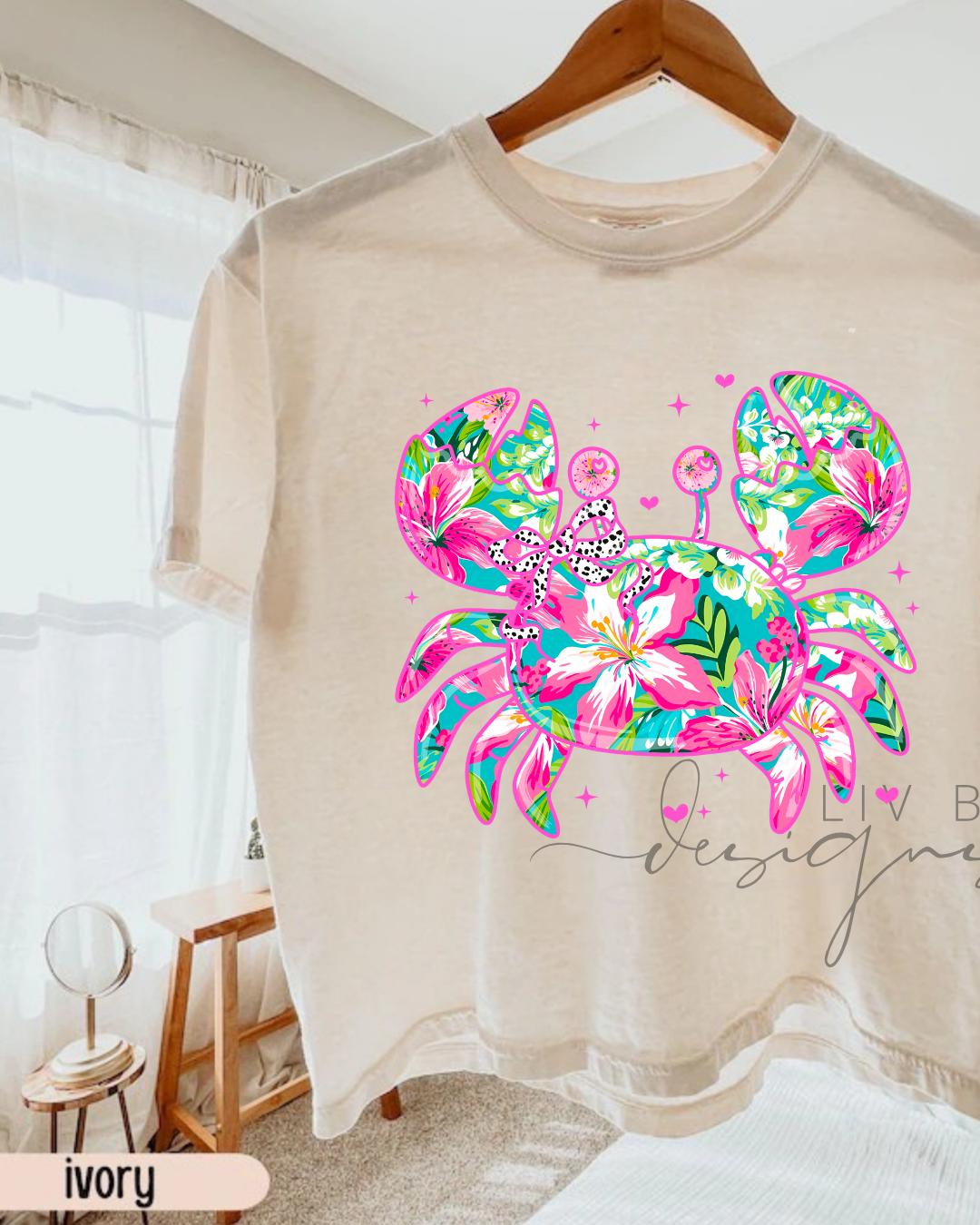 Floral Coastal Crab Crop Tee | Comfort Color Tee __etsy:8091053987