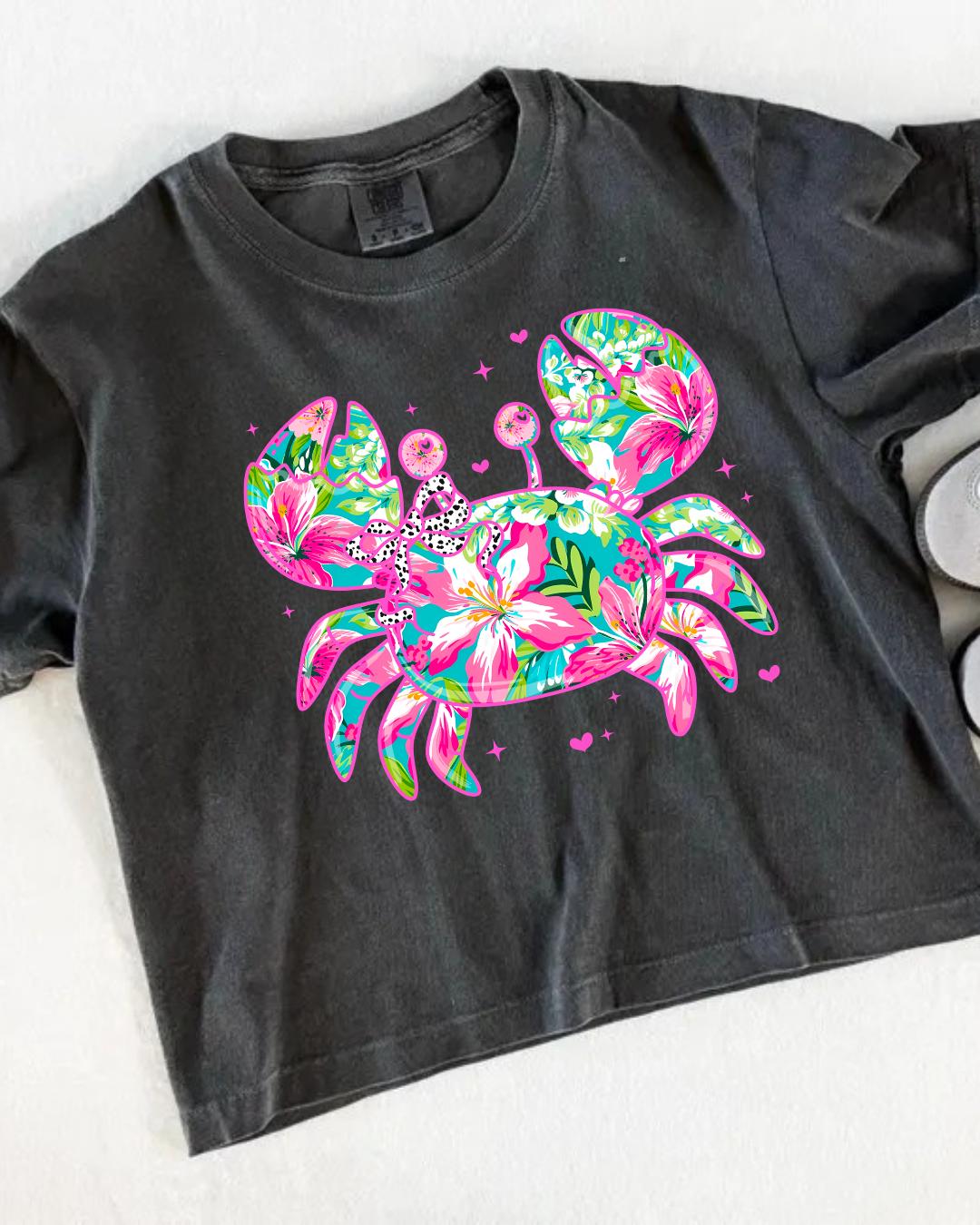 Floral Coastal Crab Crop Tee | Comfort Color Tee __etsy:8091053989