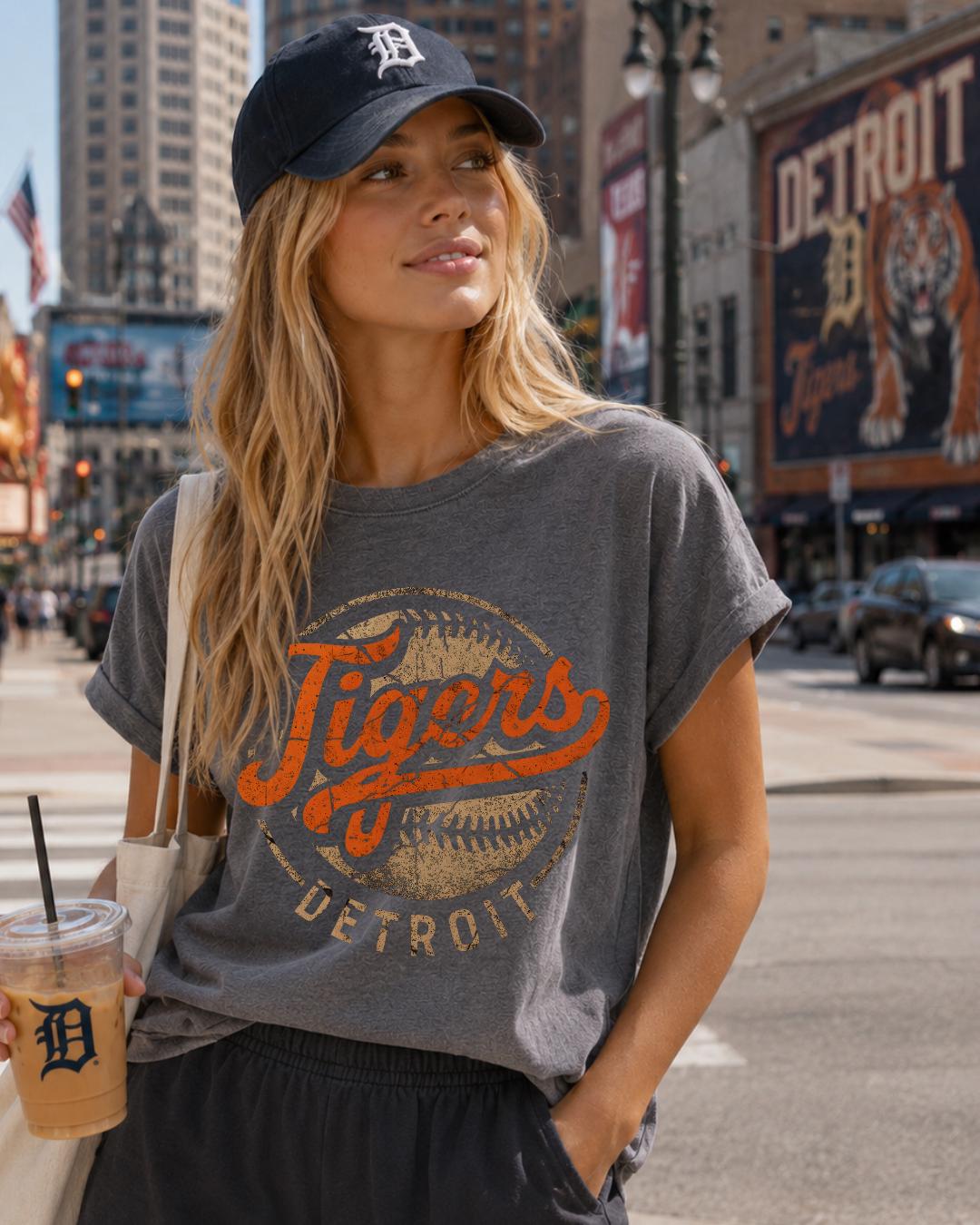 Detroit Baseball Vintage Tee | Vintage Washed Relaxed Fit Graphic T-Shirt | Game Day Shirt | Detroit Fan Apparel | Unisex Drop Shoulder Tee