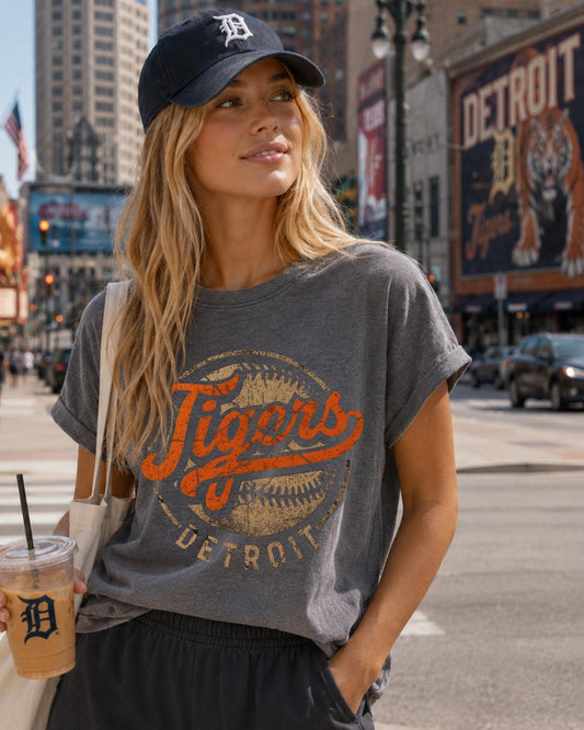Detroit Baseball Vintage Tee | Vintage Washed Relaxed Fit Graphic T-Shirt | Game Day Shirt | Detroit Fan Apparel | Unisex Drop Shoulder Tee