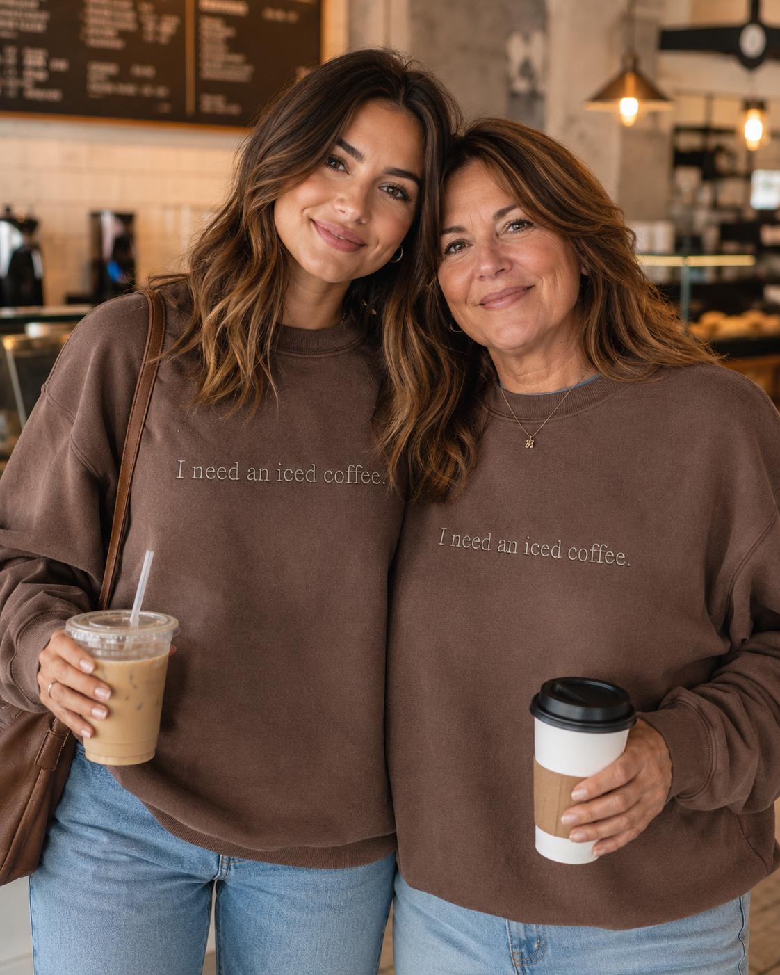 Embroidered Iced Coffee Sweatshirt | Enza Oversized, Customizable __etsy:8264359291