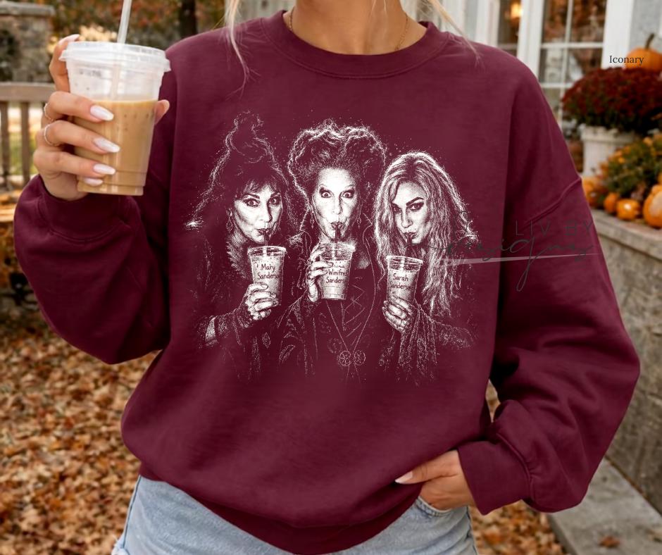 Witchy Coffee Crewneck | Fall Halloween Sweatshirt | Sanderson Sisters Sweatshirt | Cozy Autumn Crew | Spooky Season Gift