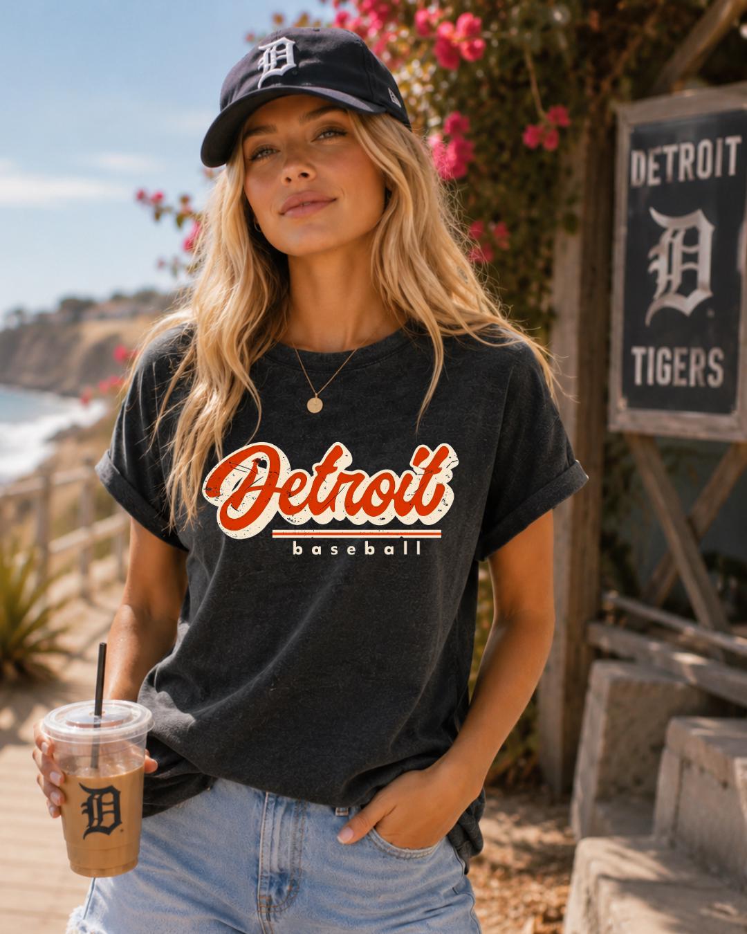 Detroit Baseball Vintage Tee | Vintage Washed Relaxed Fit Graphic T-Shirt | Game Day Shirt | Detroit Fan Apparel | Unisex Drop Shoulder Tee