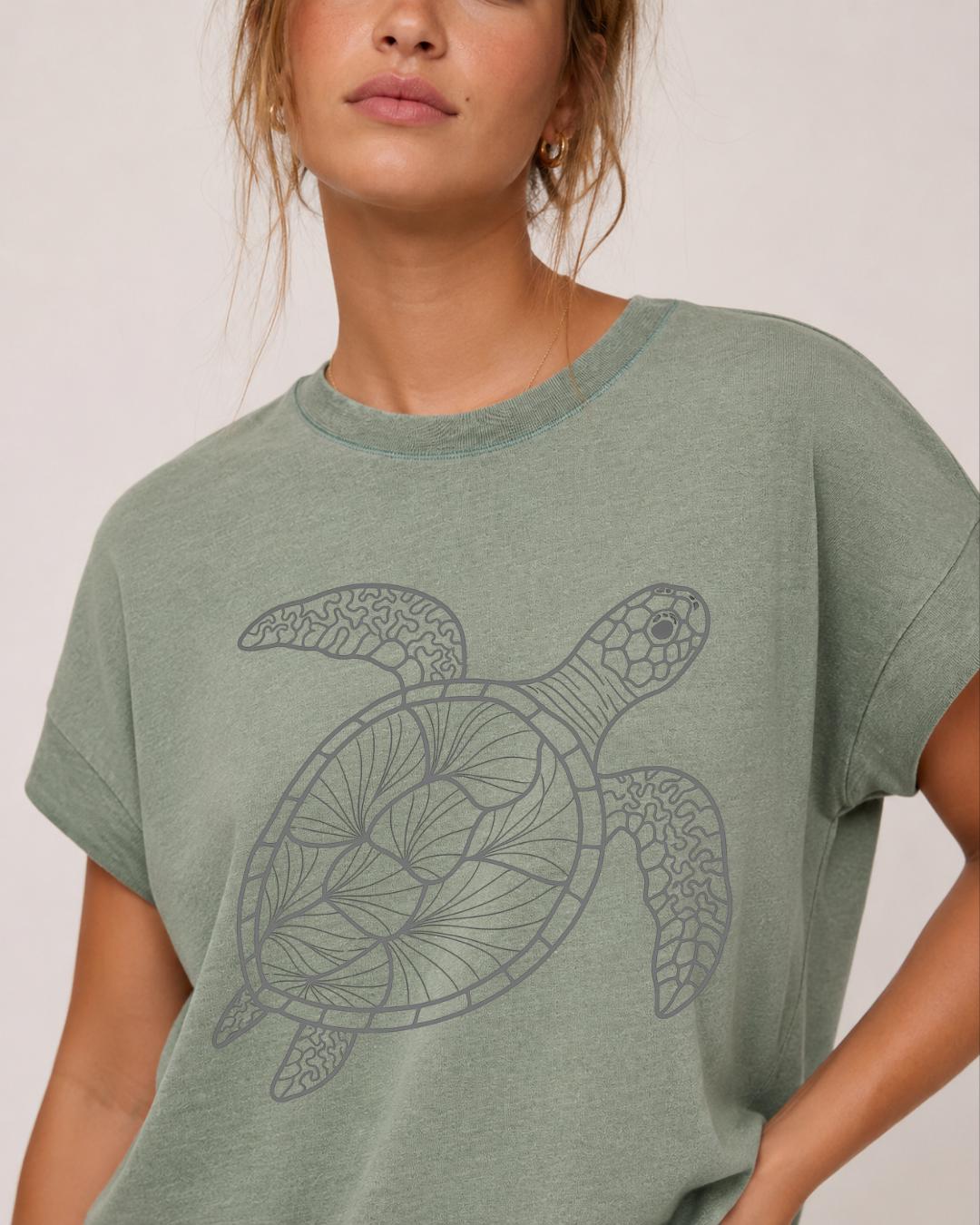 SeaTurtle Summer Tee | Vintage Washed Relaxed Fit Graphic T-Shirt | Beach Shirt | Coastal Summer Apparel | Women's Vacation Tee