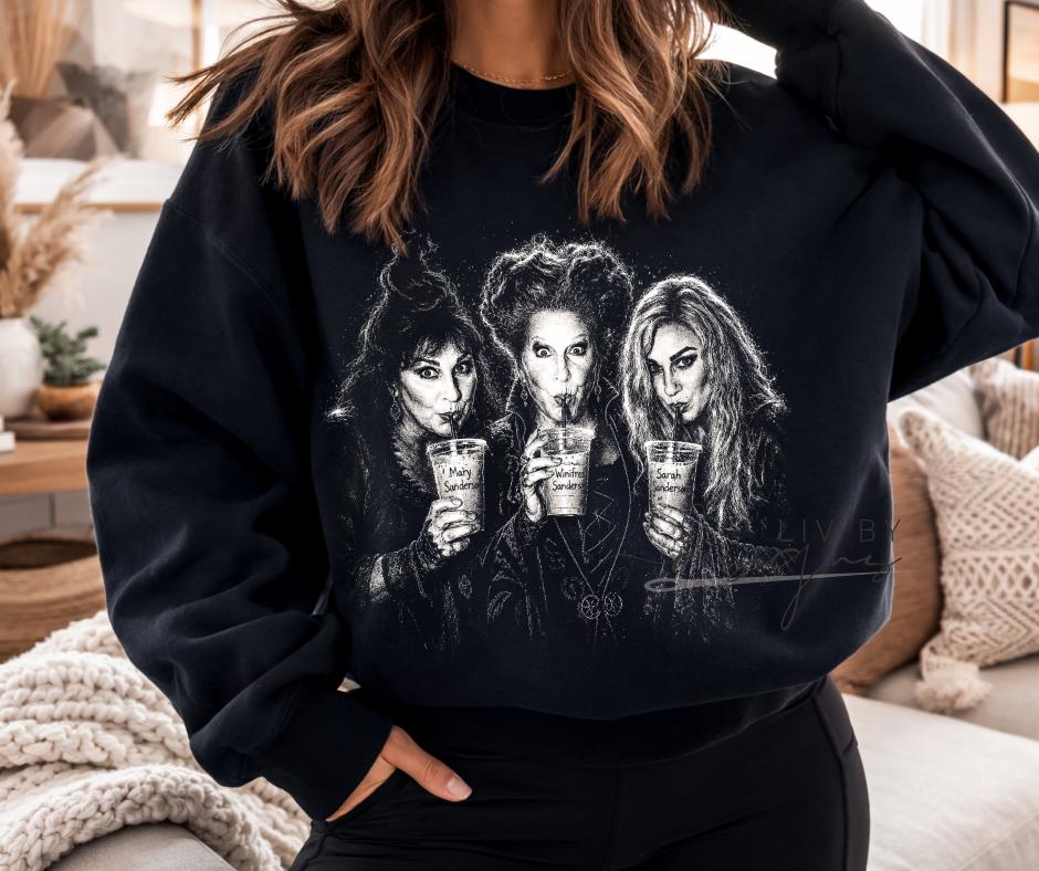 Witchy Coffee Crewneck | Fall Halloween Sweatshirt | Sanderson Sisters Sweatshirt | Cozy Autumn Crew | Spooky Season Gift