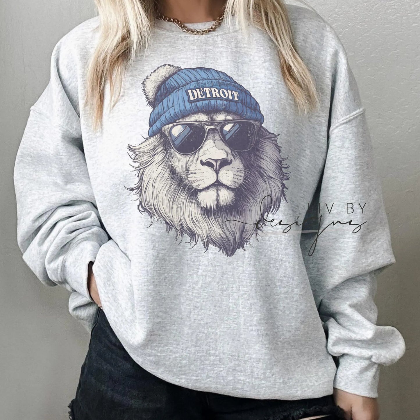 Lion Crew with beanie and shades | Everyday crew for fall | Gift for football lover | Football Spirit Animal Crew, Game Day Pullover
