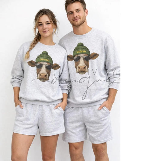 Cow Crew with beanie and shades | Everyday crew for fall | Gift for football lover | Football Spirit Animal Crew, Game Day Pullover