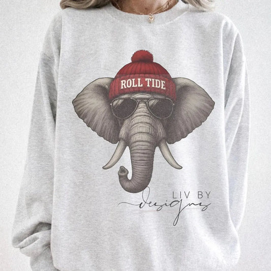 Elephant Crew with beanie and shades | Everyday crew for fall | Gift for football lover | Football Spirit Animal Crew, Game Day Pullover